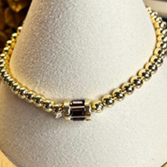 BaubleBar– NWT – “Tatum” Purple Crystal and Gold Tone Stretch Bracelet - Picture 3 of 3